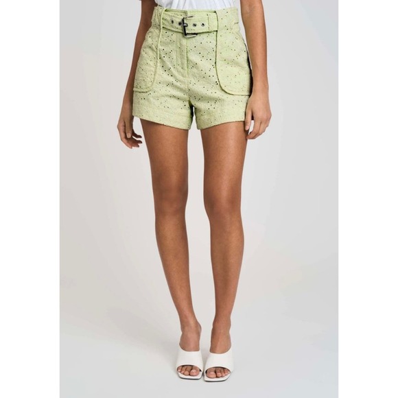 DEREK LAM 10 CROSBY Shorts Womens 10 Matcha Green Monterey Belted Floral Eyelet - Picture 3 of 16